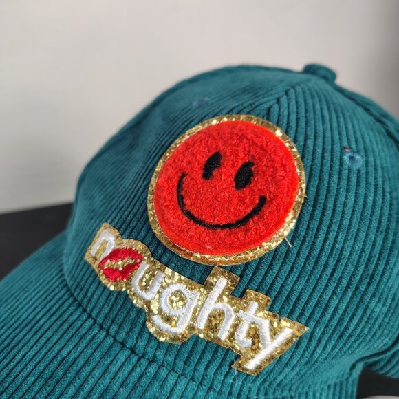 Boyee Corduroy Naughty Hat Cap Snap Back Turquoise Smiley Face - Picture 2 of 9